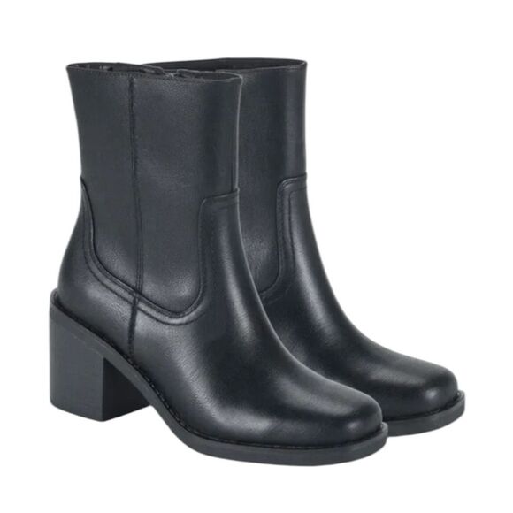 MIA Shoes - MIA McKenna Stacked Heel Ankle Boot Black Vegan Leather Black Square Toe 8.5